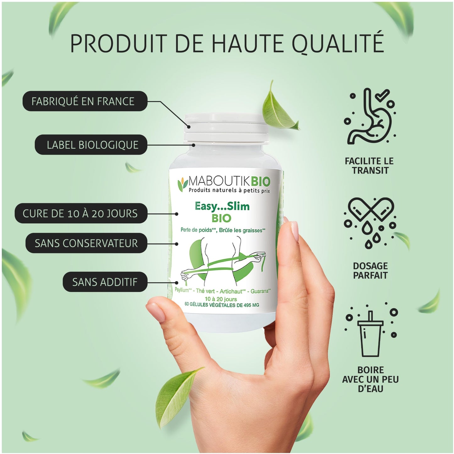 Brûleur de Graisse Puissant extra fort Perte de Poids Rapide minceur/brule graisse homme et femme, ventre plat easy slim maboutikbio, detox foie Coupe Faim Puissant Efficace minceur 100% bio 60 gélule
